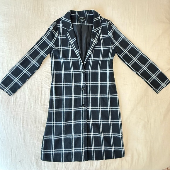 Haute Monde Navy and White Plaid Trench Coat - Picture 1 of 6